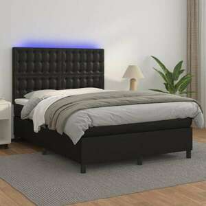 Fekete műbőr rugós ágy matraccal és led-del 140 x 190 cm kép