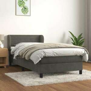 Sötétszürke bársony rugós ágy matraccal 90x190 cm kép