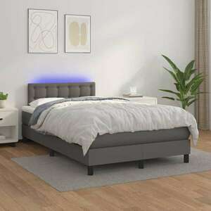 vidaXL szürke műbőr rugós ágy matraccal és LED-del 120x200 cm kép
