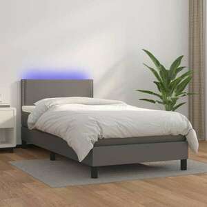 vidaXL szürke műbőr rugós ágy matraccal és LED-del 90x200 cm kép