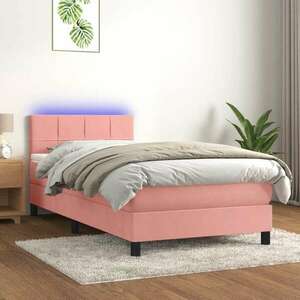 vidaXL rózsaszín bársony rugós és LED-es ágy matraccal 100x200 cm kép