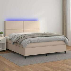 vidaXL cappuccino színű műbőr rugós ágy matraccal és LED-del 160x200cm kép