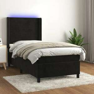 vidaXL fekete bársony rugós és LED-es ágy matraccal 90x200 cm kép