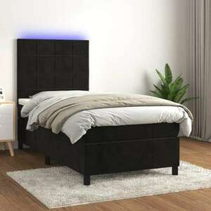 vidaXL fekete bársony rugós és LED-es ágy matraccal 100x200 cm kép