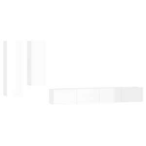 4 részes magasfényű fehér szerelt fa tv-szekrényszett kép