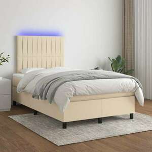 vidaXL krémszínű szövet rugós és LED-es ágy matraccal 120 x 200 cm kép