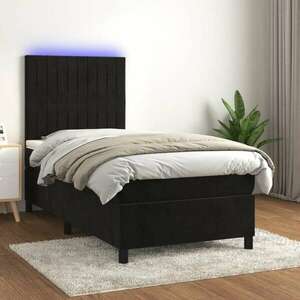 vidaXL fekete bársony rugós és LED-es ágy matraccal 90x190 cm kép
