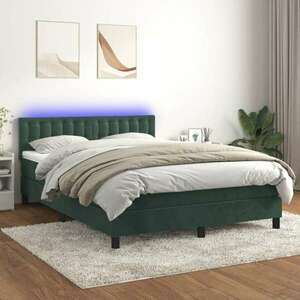 vidaXL sötétzöld bársony rugós és LED-es ágy matraccal 140x190 cm kép
