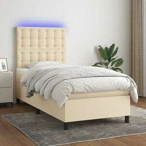 vidaXL krémszínű szövet rugós és LED-es ágy matraccal 90x190 cm kép