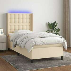 vidaXL krémszínű szövet rugós és LED-es ágy matraccal 90x200 cm kép