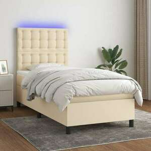 vidaXL krémszínű szövet rugós és LED-es ágy matraccal 90x200 cm kép