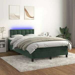 vidaXL sötétzöld bársony rugós és LED-es ágy matraccal 120x200 cm kép