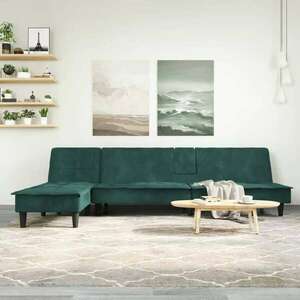 vidaXL sötétzöld L-alakú bársony kanapéágy 255x140x70 cm kép