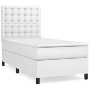 Fehér műbőr rugós ágy matraccal 90x190 cm kép