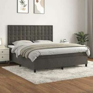 Sötétszürke bársony rugós ágy matraccal 160x200 cm kép
