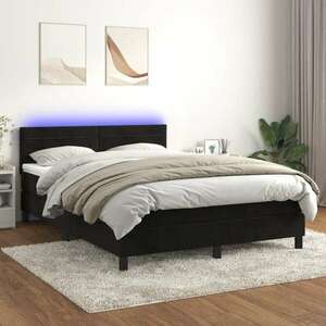vidaXL fekete bársony rugós és LED-es ágy matraccal 140x190 cm kép