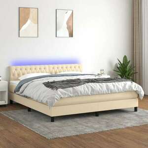 vidaXL krémszínű szövet rugós és LED-es ágy matraccal 160x200 cm kép
