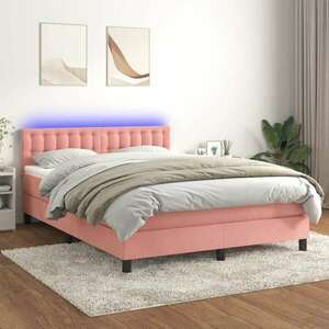 Rózsaszín bársony rugós és led-es ágy matraccal 140x200 cm kép