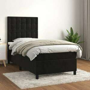 Fekete bársony rugós ágy matraccal 90 x 200 cm kép