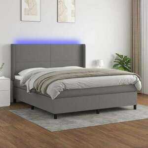 vidaXL sötétszürke szövet rugós és LED-es ágy matraccal 180 x 200 cm kép