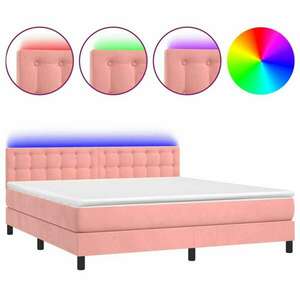Rózsaszín bársony rugós és led-es ágy matraccal 160x200 cm kép