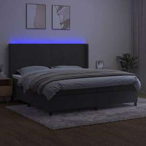 Sötétszürke bársony rugós és led-es ágy matraccal 200x200 cm kép