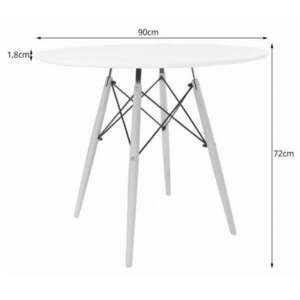 Skandináv stílusú asztal, , kerek, MDF és fa, fehér, 90x72 cm, 90... kép