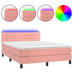 Rózsaszín bársony rugós és led-es ágy matraccal 140x190 cm kép