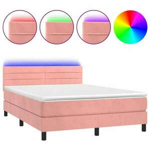 Rózsaszín bársony rugós és led-es ágy matraccal 140x200 cm kép