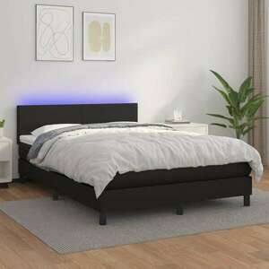 vidaXL fekete műbőr rugós ágy matraccal és LED-del 140 x 190 cm kép