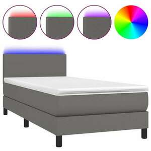 Szürke műbőr rugós ágy matraccal és led-del 90x200 cm kép