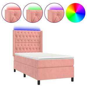Rózsaszín bársony rugós és led-es ágy matraccal 80 x 200 cm kép