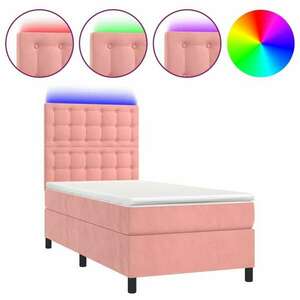 Rózsaszín bársony rugós és led-es ágy matraccal 100x200 cm kép