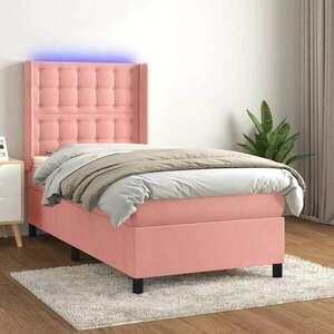 Rózsaszín bársony rugós és led-es ágy matraccal 90x200 cm kép