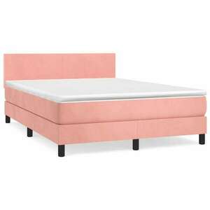 Rózsaszín bársony rugós ágy matraccal 140x200 cm kép