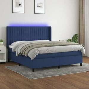 vidaXL kék szövet rugós és LED-es ágy matraccal 180 x 200 cm kép