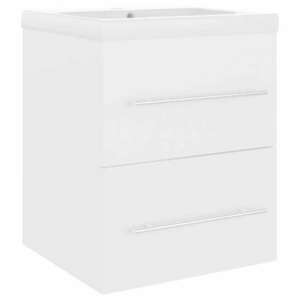 Fehér forgácslap mosdószekrény beépített mosdókagylóval kép