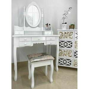 MCT Szépségfésülködő asztal/smink, fehér, tükörrel és székkel, 90... kép
