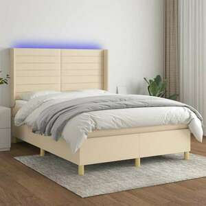 vidaXL krémszínű szövet rugós és LED-es ágy matraccal 140x190cm kép
