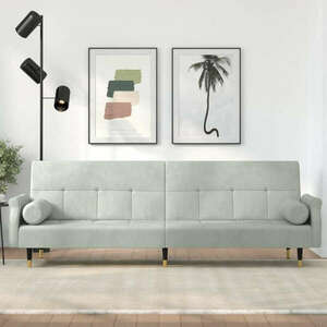 vidaXL világosszürke bársony kanapéágy párnákkal kép