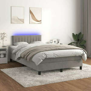 vidaXL világosszürke bársony rugós és LED-es ágy matraccal 120x200 cm kép