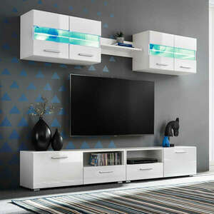 vidaXL 5-részes magasfényű fehér fali TV-szekrény LED-fényekkel kép