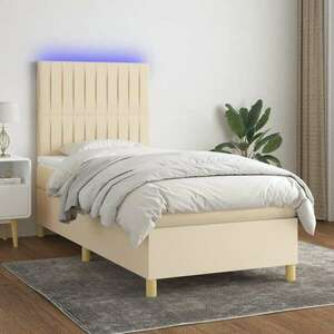 vidaXL krémszínű szövet rugós és LED-es ágy matraccal 100x200 cm kép