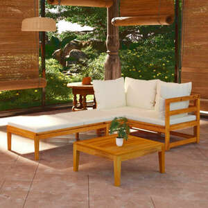 3 részes akácfa kerti ülőgarnitúra krémfehér párnákkal kép