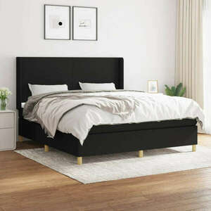 vidaXL fekete szövet rugós ágy matraccal 180 x 200 cm kép