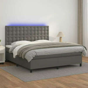 vidaXL szürke műbőr rugós ágy matraccal és LED-del 180x200 cm kép