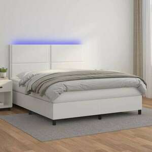 Fehér műbőr rugós ágy matraccal és led-del 160x200 cm kép
