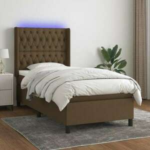 vidaXL barna szövet rugós és LED-es ágy matraccal 90x200 cm kép