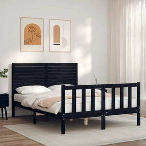 vidaXL fekete tömör fa ágykeret fejtámlával 120 x 200 cm kép