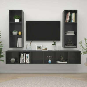 vidaXL 4 db magasfényű szürke forgácslap fali TV-szekrény kép